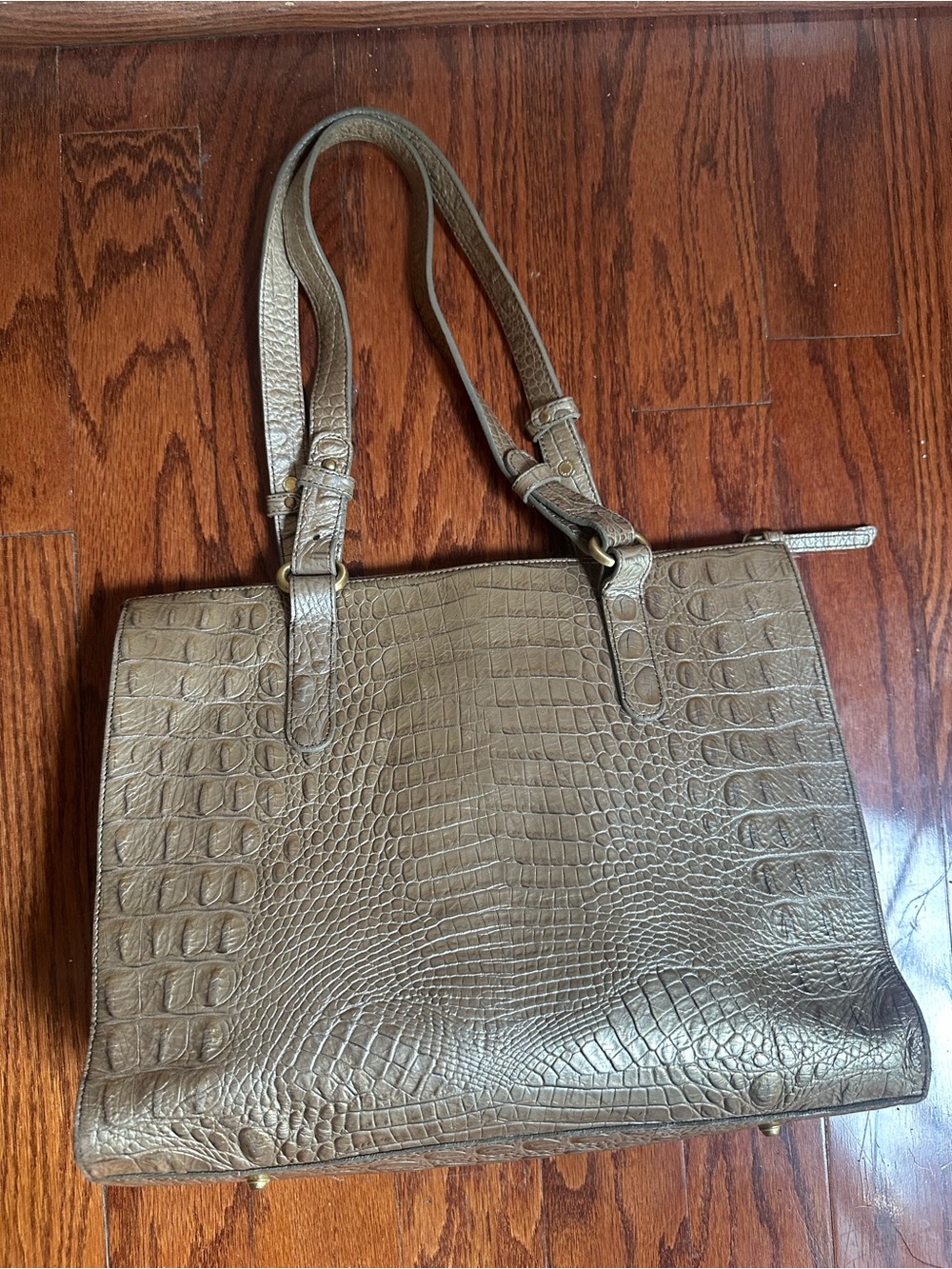 Brahmin Metallic Croc-Embossed Shoulder Bag - Gold/Tan - Picture 3 of 5